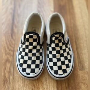 Vans Kids Classic Slip-On Checkerboard Shoe - Black and Cream